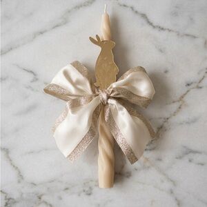 Handmade Palm Sunday Taper Candle – Gold Rabbit & Shimmering Satin